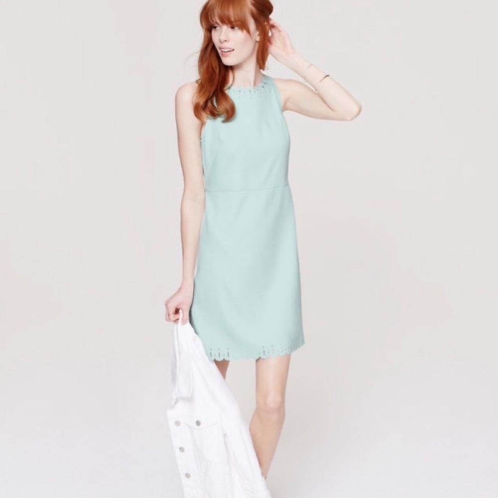 LOFT Mint Green Dress w/Laser Cut Neck & Hemline.